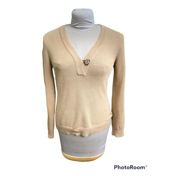Lauren Ralph Lauren Tan V-Neck 100% Cotton Sweater Tan - Picture 3 of 8